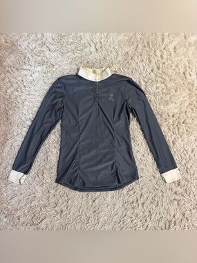 Women’s Large Grey Emcee Equestrian Long Sleeve Horseback Riding Show Shirt